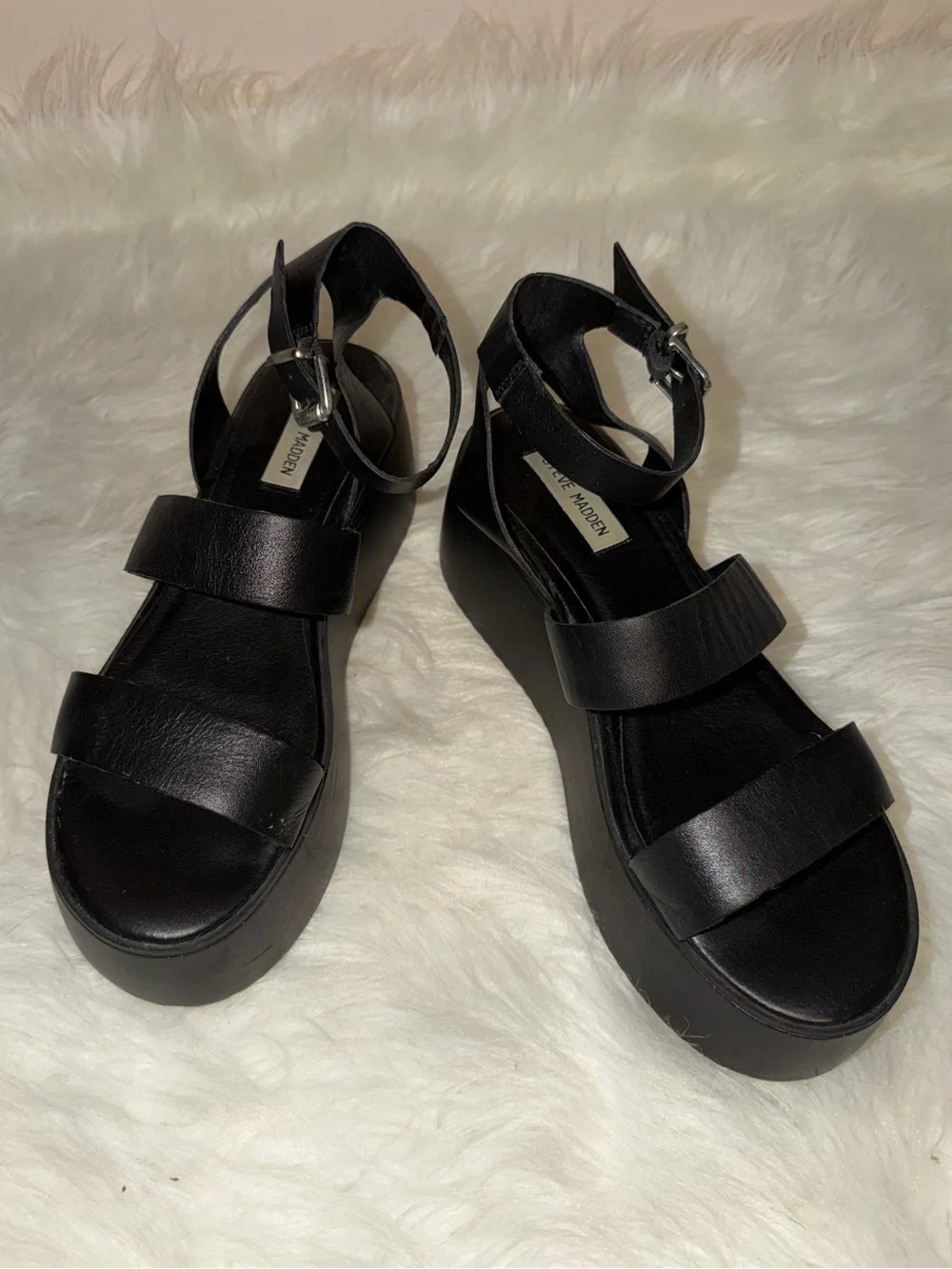 Steve Madden Black Platform Ankle-Strap Sandals